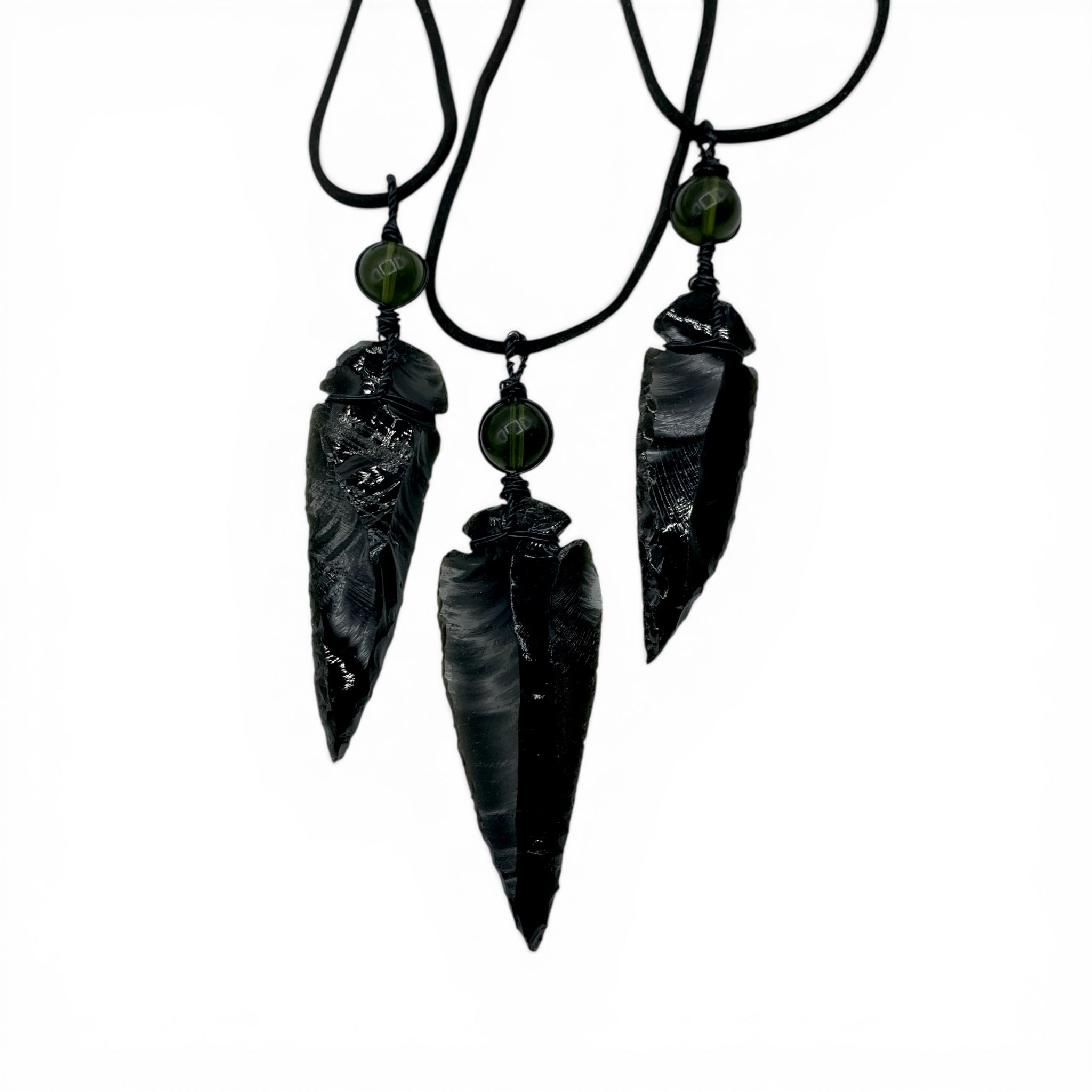 Necklace - Moldavite Bead and Obsidian "Blade of the Cosmos"
